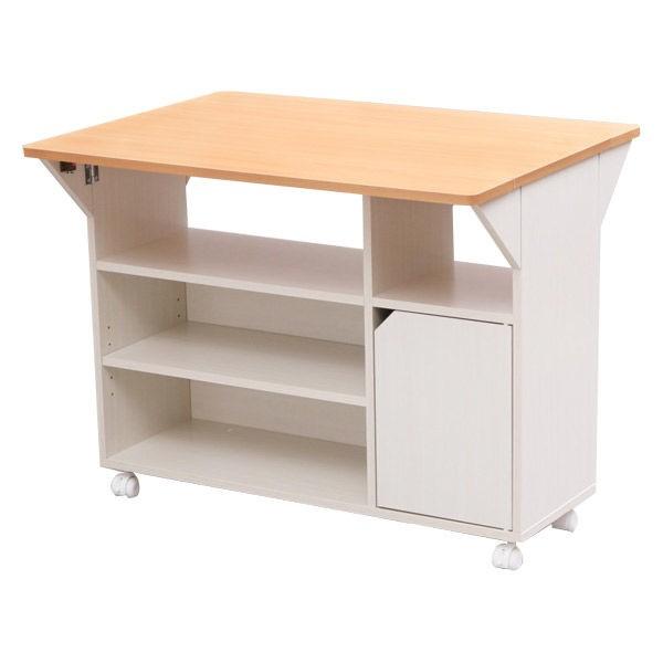 レトロ木製 キッチンワゴン 天板中央大理石 キャスター付き 2段 レトロ