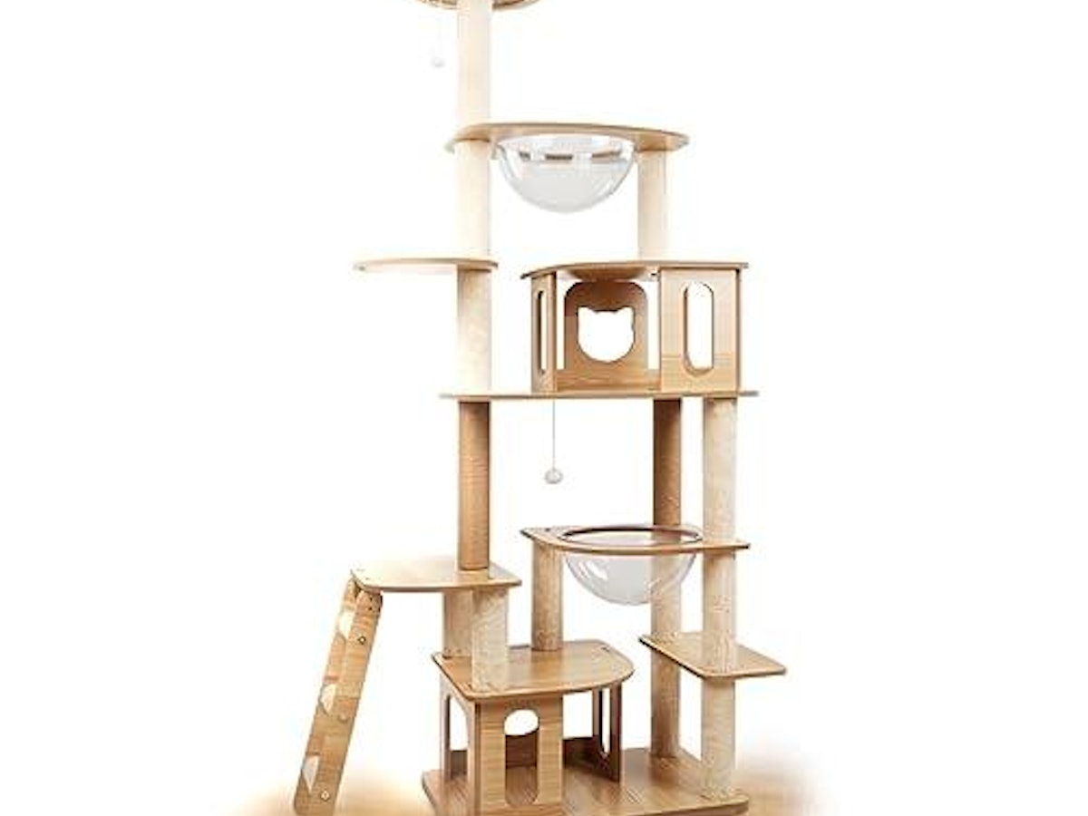 木製モダンキャットタワー 高さ約150cm 浅 木製モダンキャットタワー 高さ約150cm 浅