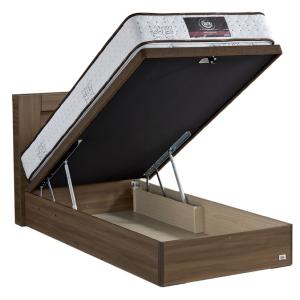 【解体済】家具 ベッド ダブルベッド　跳ね上げ式 お客様組み立て】日本製 棚付き頑丈ガス圧跳ね上げベッド（縦開き