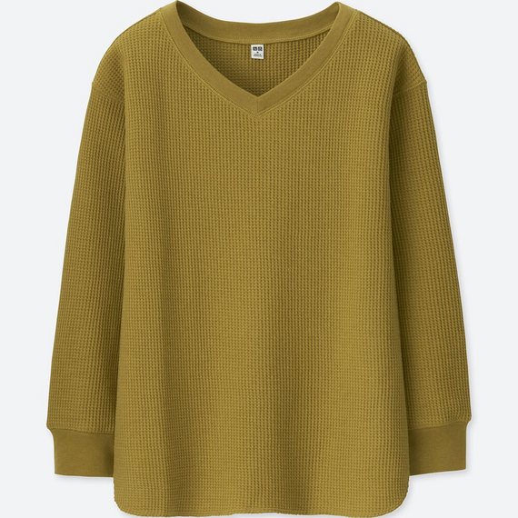 UNIQLO ワッフルVネックT (九分袖) 2枚目