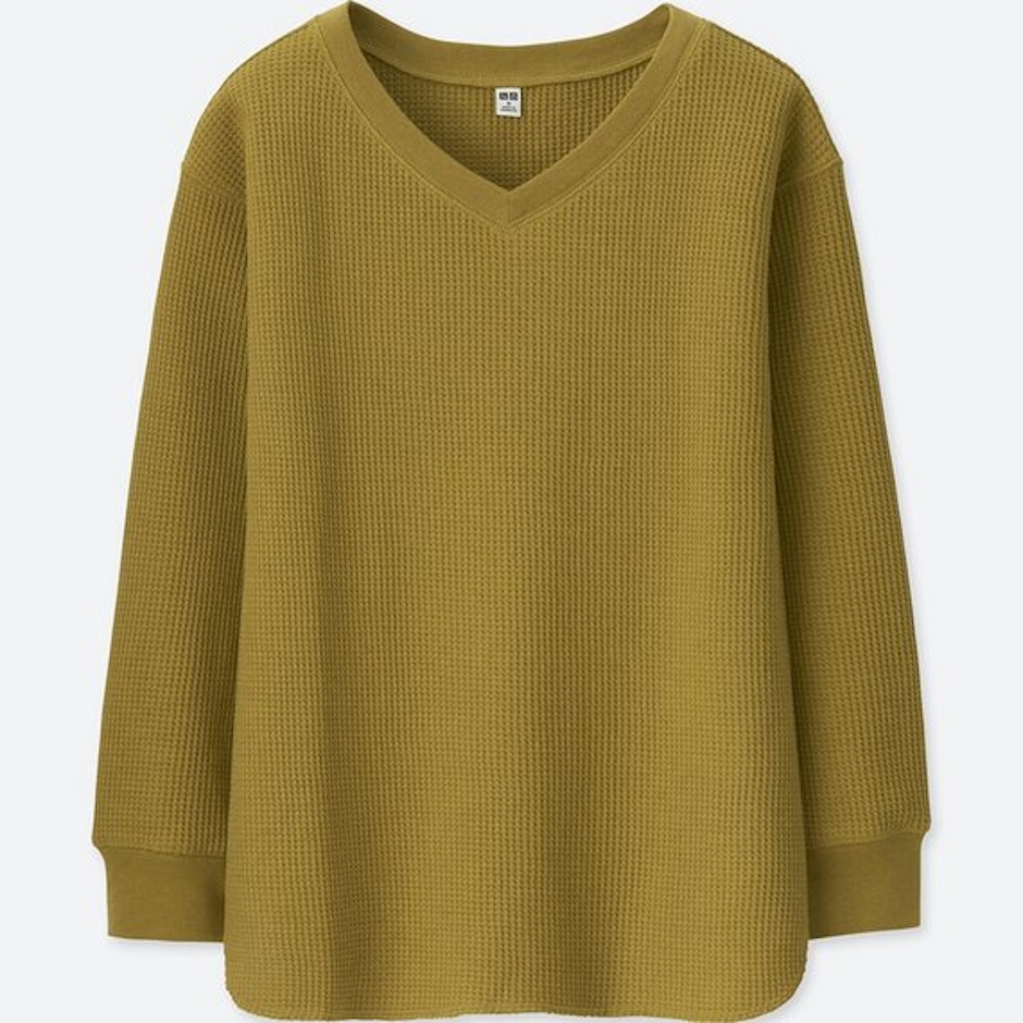 UNIQLO ワッフルVネックT (九分袖) 2枚目