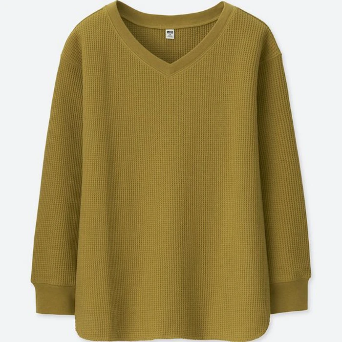 UNIQLO ワッフルVネックT (九分袖) 2枚目