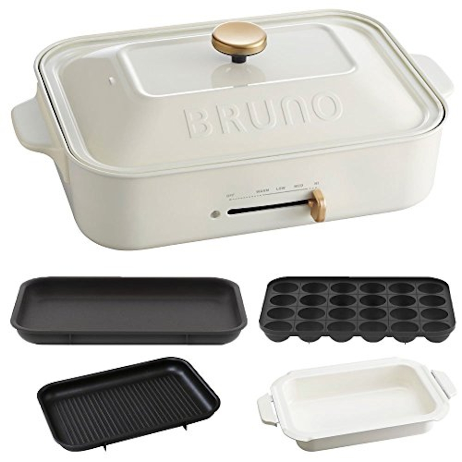 イデアインターナショナル BRUNO コンパクトホットプレート+セラミックコート鍋+グリルプレート 3点セット ホワイト 2枚目