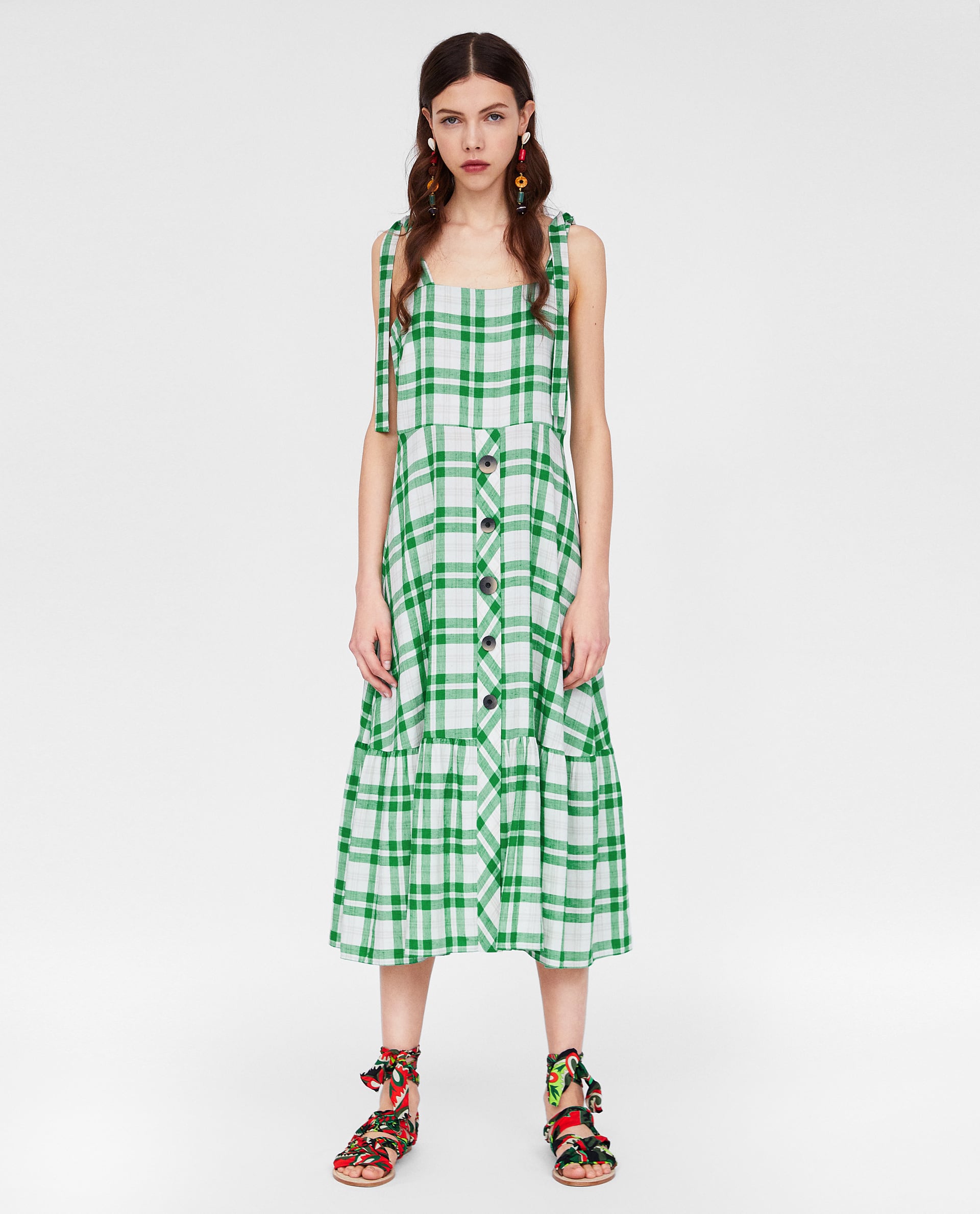 zara ボタン付きチェック柄ワンピース 2枚目