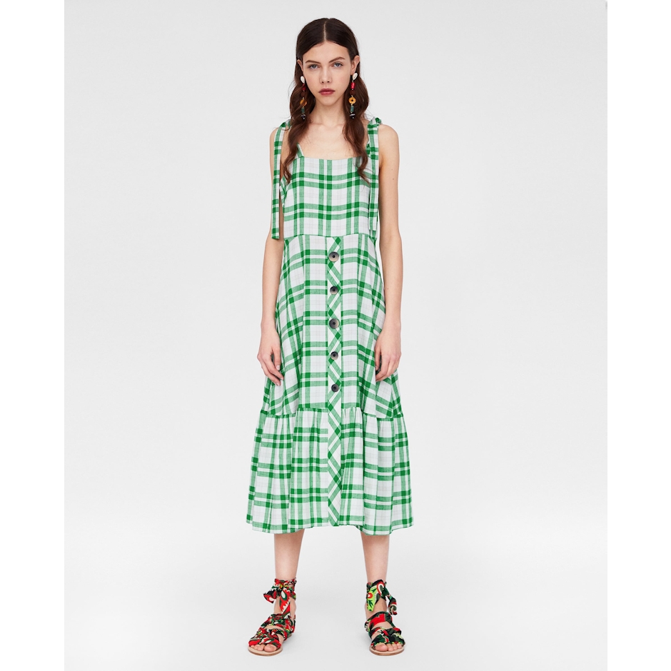 zara ボタン付きチェック柄ワンピース 2枚目
