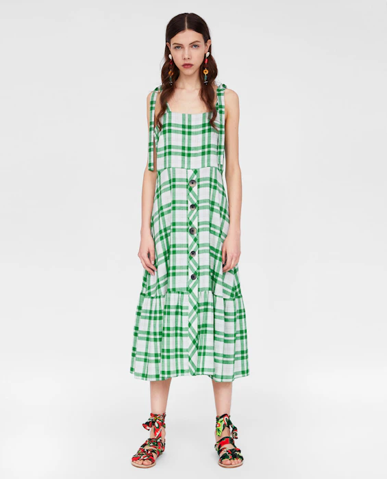 zara ボタン付きチェック柄ワンピース 2枚目