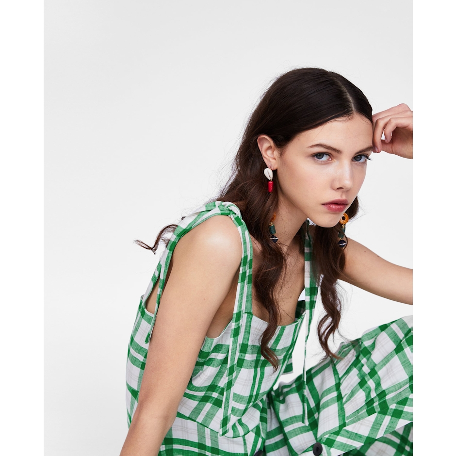 zara ボタン付きチェック柄ワンピース 3枚目
