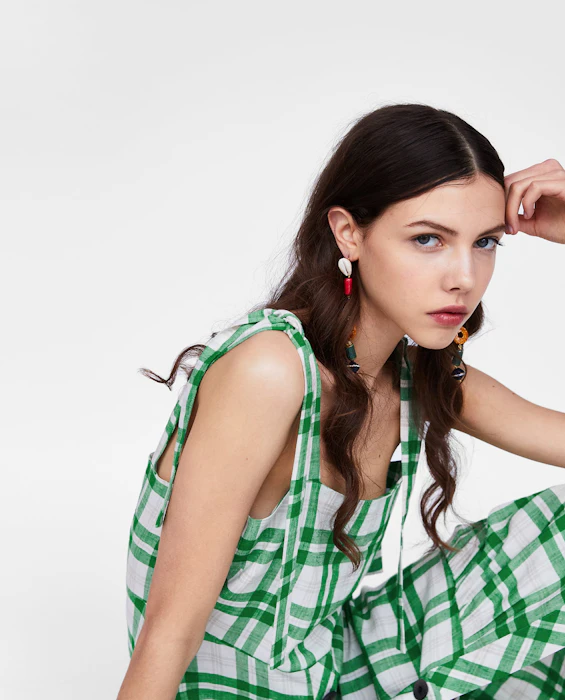 zara ボタン付きチェック柄ワンピース 3枚目