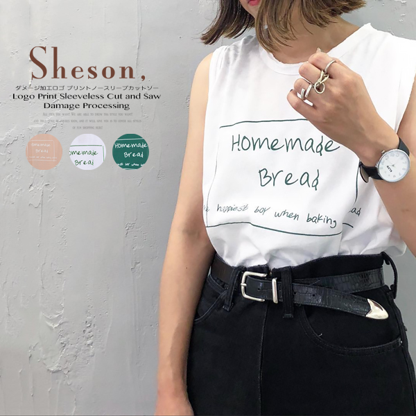 Sheson ロゴプリントノースリーブカットソー 2枚目