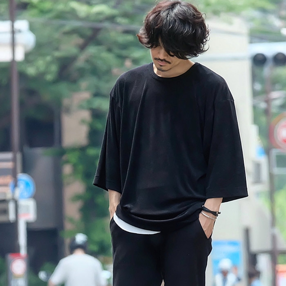 ANGENEHM / アンゲネーム パイル 3/4 スリーブ ルーズ Tシャツ 1枚目
