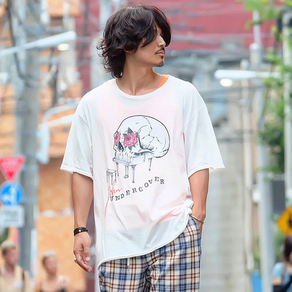 JohnUNDERCOVER / ジョンアンダーカバー 断ち切りSKULL PIANO ビッグシルエットTシャツ 1枚目