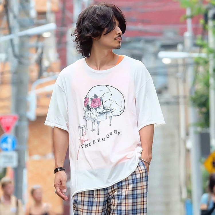 JohnUNDERCOVER / ジョンアンダーカバー 断ち切りSKULL PIANO ビッグシルエットTシャツ 1枚目