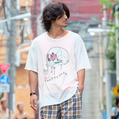 JohnUNDERCOVER / ジョンアンダーカバー 断ち切りSKULL PIANO ビッグシルエットTシャツ 1枚目