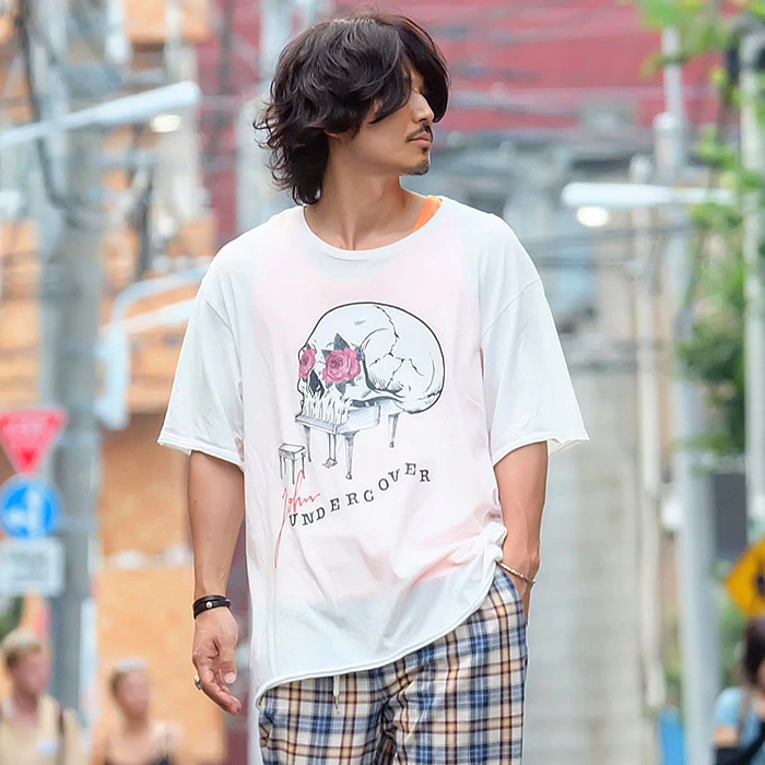 JohnUNDERCOVER / ジョンアンダーカバー 断ち切りSKULL PIANO ビッグシルエットTシャツ 1枚目