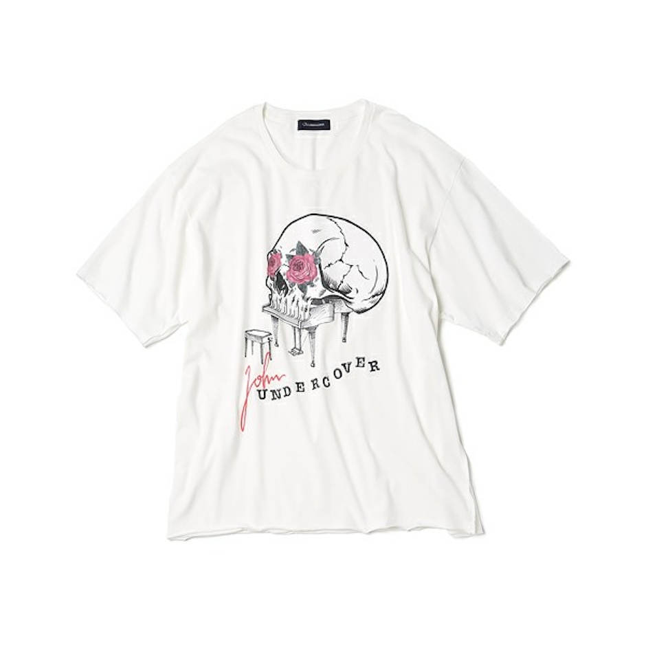 JohnUNDERCOVER / ジョンアンダーカバー 断ち切りSKULL PIANO ビッグシルエットTシャツ 2枚目