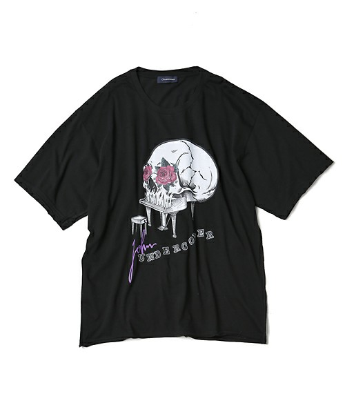 JohnUNDERCOVER /　ジョンアンダーカバー 断ち切りSKULL PIANO ビッグシルエットTシャツ 3枚目