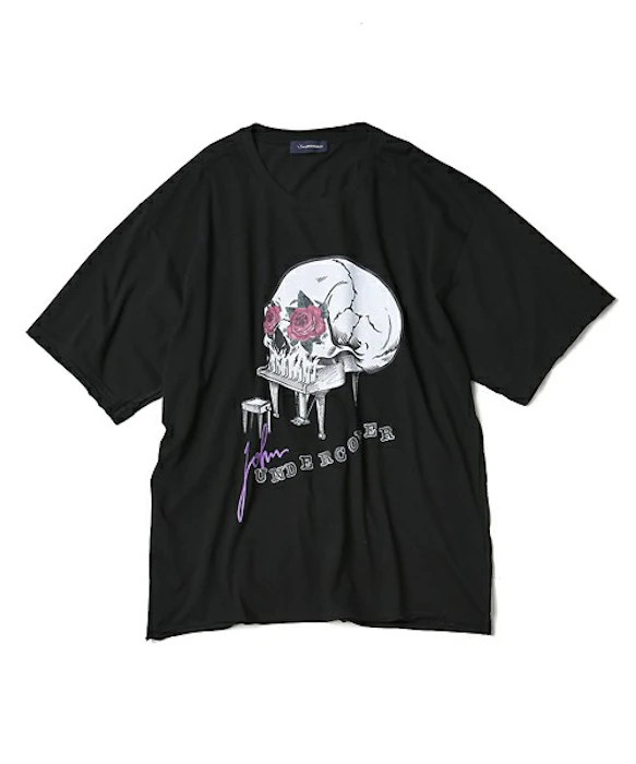 JohnUNDERCOVER / ジョンアンダーカバー 断ち切りSKULL PIANO ビッグシルエットTシャツ 3枚目