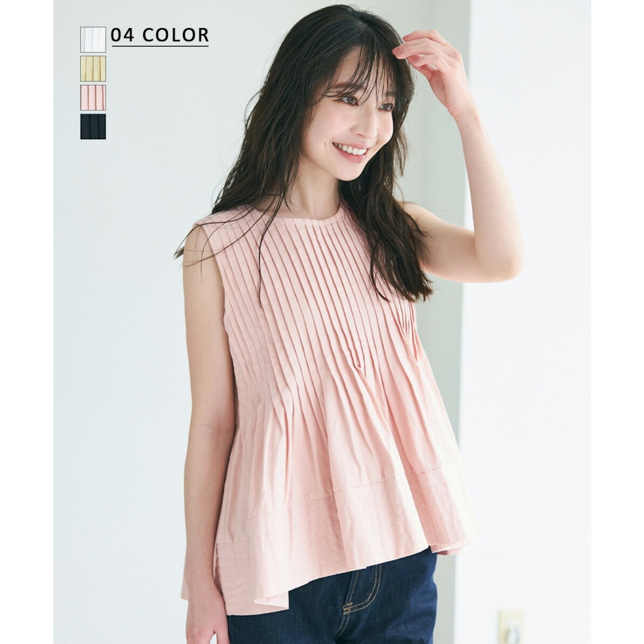 【クーポン利用で3,762円 3/5(火)12時40分~23時59分まで】プリーツノースリーブトップス|レディース トップス ペプラム プリーツ ペプラムトップス ノースリーブ ノースリ ノースリーブトップス シンプル 綺麗め ノースリーブブラウス ブラウス【宅配便】24SS soku cpn 1枚目