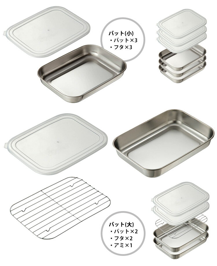 【500円OFFクーポン対象】ステンレスバット5枚組 アミ付き TA12 AUX 【ポイント10倍/送料無料】【p0522】【ASU】 9枚目