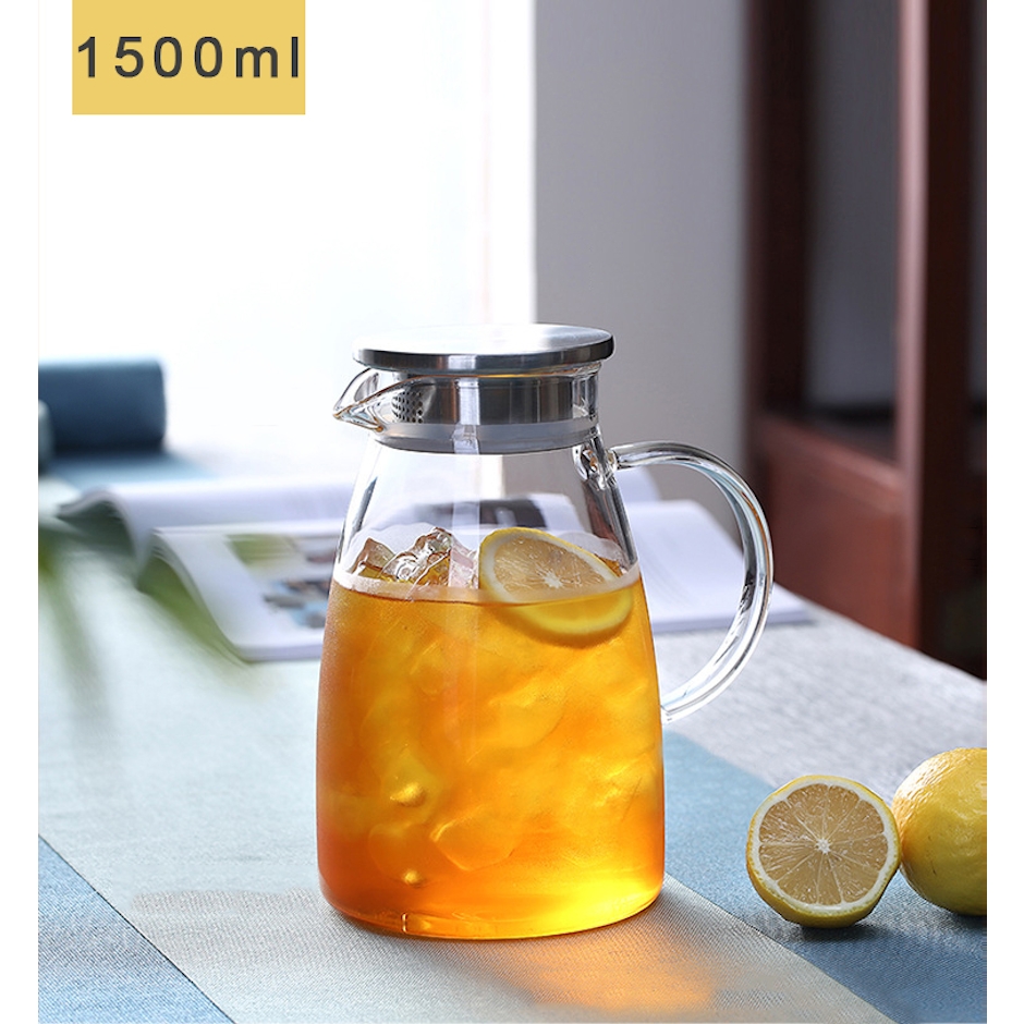 ガラス ピッチャー 蓋付き 1500ml 麦茶ポット耐熱 取手ティーポット 耐熱 冷蔵庫 麦茶 ポット 耐熱ガラス 大容量 ガラス ピッチャー 洗いやすい 冷水筒 冷水ポット 麦茶入れ 水だし 紅茶ポット やかん 北欧 ヤカン 直火 3枚目