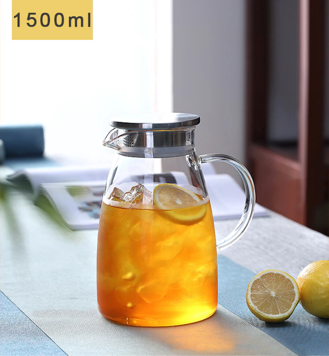 ガラス ピッチャー 蓋付き 1500ml 麦茶ポット耐熱 取手ティーポット 耐熱 冷蔵庫 麦茶 ポット 耐熱ガラス 大容量 ガラス ピッチャー 洗いやすい 冷水筒 冷水ポット 麦茶入れ 水だし 紅茶ポット やかん 北欧 ヤカン 直火 3枚目
