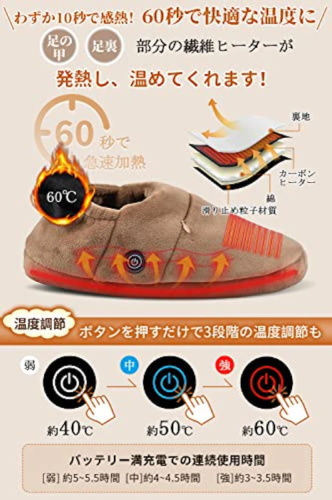 zzce フットウォーマー 両面発熱 USBあったかスリッパ コードレス 5枚目