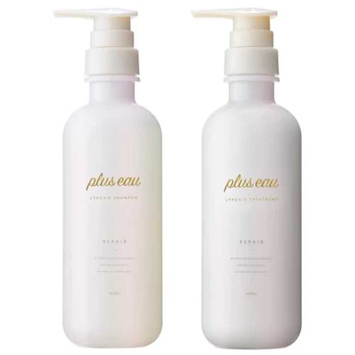 plus eau プリュスオー シャンプー トリートメント リポア しっとり 450ml 2本セット ポンプ ホワイトフローラル&ペアーの香り シルク由来PPT系洗浄成分配合 シルクリポカプセル配合 シリコンフリー 1枚目