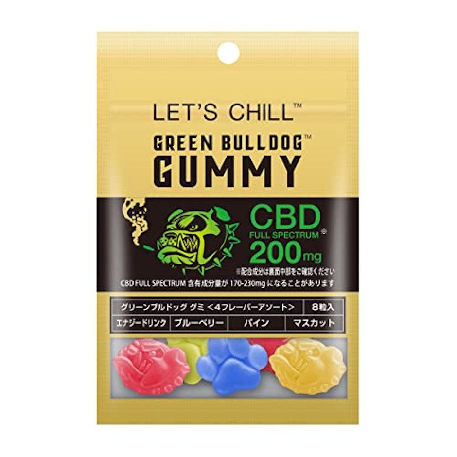 GREEN BULLDOG グリーンブルドッググミ CBDフルスペクトラム200mg<4フレーバーアソート> 8粒入 パウチ 日本製 1枚目