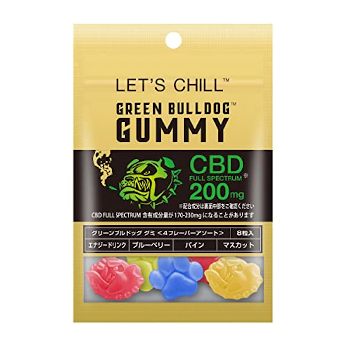 GREEN BULLDOG グリーンブルドッググミ CBDフルスペクトラム200mg<4フレーバーアソート> 8粒入 パウチ 日本製 1枚目