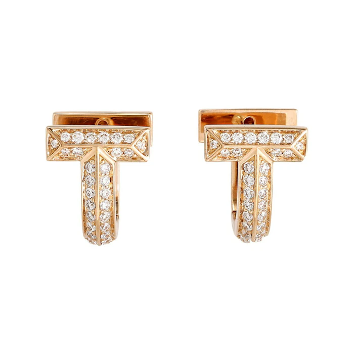 Tiffany & Co. T ワン ハーフ パヴェ ダイヤモンド ハギー ピアス ローズゴールド 1枚目