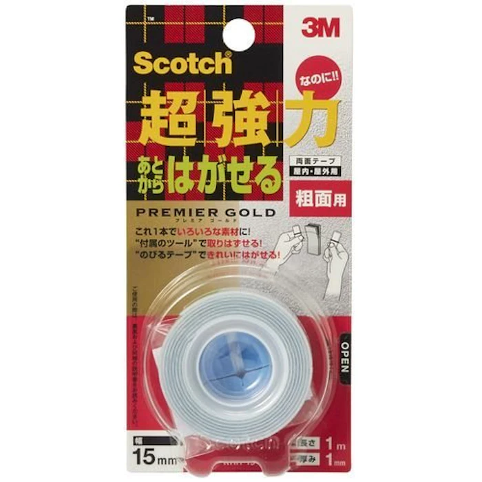 3M(スリーエム) スコッチ 超強力あとからはがせる両面テープ プレミアゴールド 粗面用 1枚目