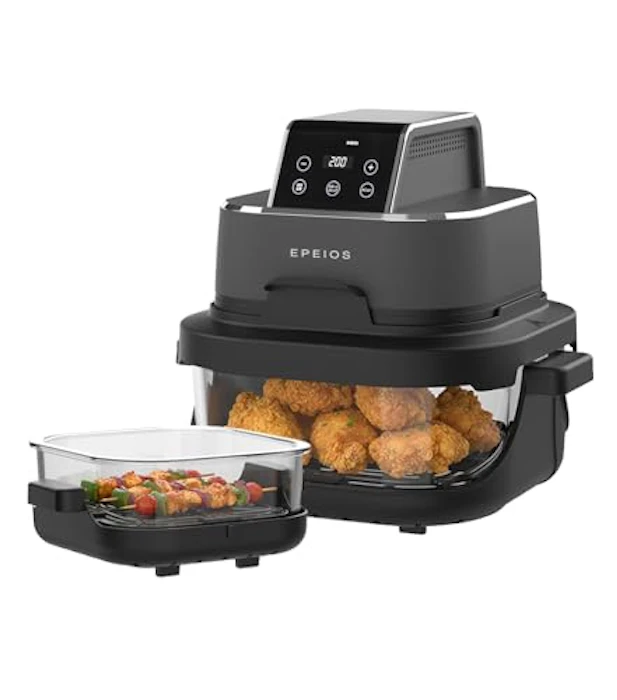 エペイオス エペイオス(Epeios) ノンフライヤー 4L+1.5L 2点セット 大容量 エアフライヤー 2段同時調理 ガラス窓付き 食洗機対応 コンベクションオーブン ノンフライヤー ヘルシー調理 パン 発酵 トースター機能搭載 一人用 家庭用 EPAO248 2枚目