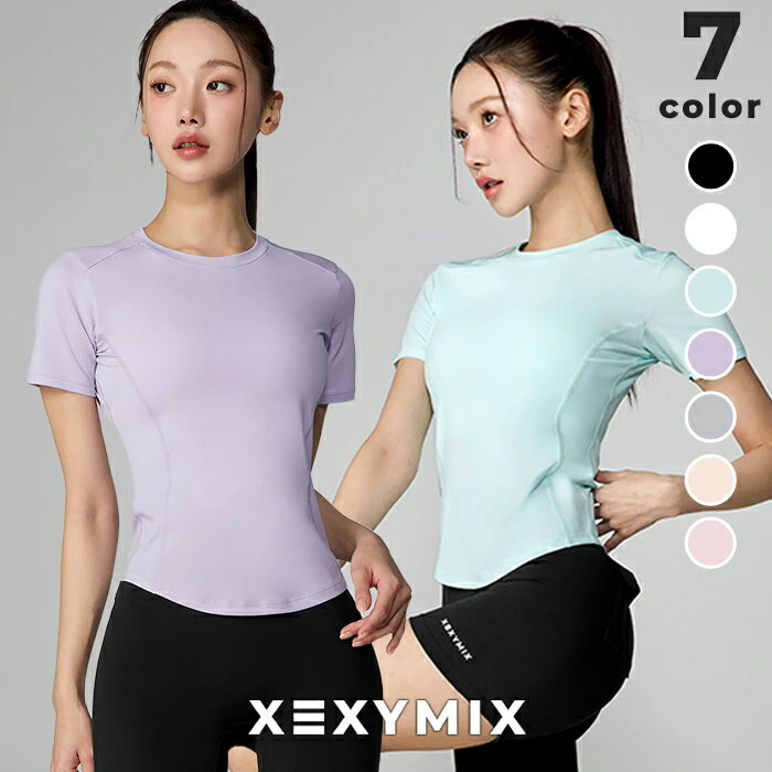 XEXYMIX ゼクシィミックス xexymix 半袖 ラウンドネック ベーシック 吸汗速乾 スタイルアップ Tシャツ ヨガウェア トップス ピラティスウェア スポーツウェア レディース トレーニングウェア ランニングウェア ジムウェア ゼクシーミックス xfl2ts1005 3枚目