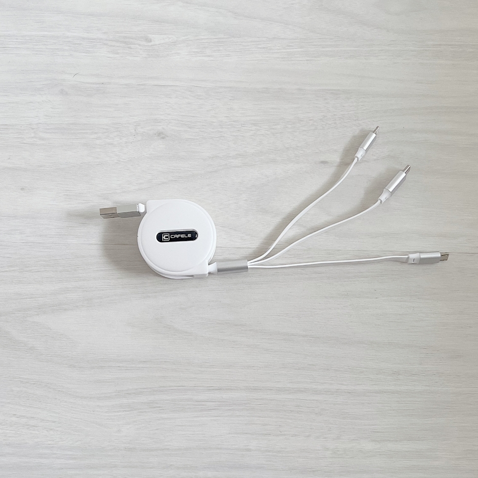 CAFELE Ph0ne 充電ケーブル 3in1 巻き取り式 Ph0neケーブル巻き取り 充電ケーブル5V3A急速充電 充電コード最大15W 高速データ転送 (10Sのみ) usbケーブル/Micro/Type-c 120cm ホワイト 1枚目