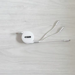 CAFELE Ph0ne 充電ケーブル 3in1 巻き取り式 Ph0neケーブル巻き取り 充電ケーブル5V3A急速充電 充電コード最大15W 高速データ転送 (10Sのみ) usbケーブル/Micro/Type-c 120cm ホワイト 1枚目