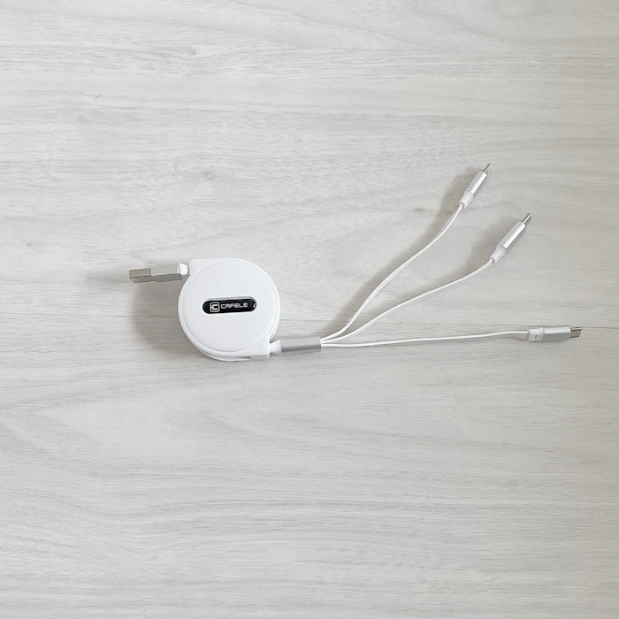 CAFELE Ph0ne 充電ケーブル 3in1 巻き取り式 Ph0neケーブル巻き取り 充電ケーブル5V3A急速充電 充電コード最大15W 高速データ転送 (10Sのみ) usbケーブル/Micro/Type-c 120cm ホワイト 1枚目