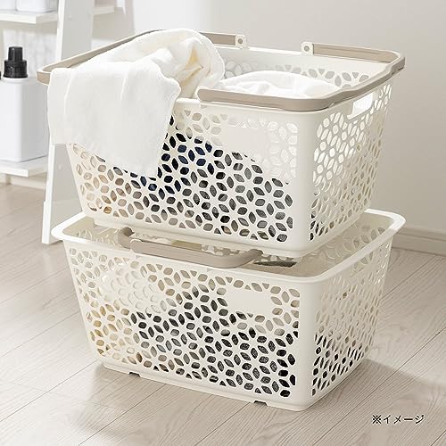カインズ(CAINZ) 中身が入ったまま 積み重ねできる バスケット 幅51.3cm 奥行35.5cm 高さ26cm ホワイト バスケット カゴ ランドリー 6枚目