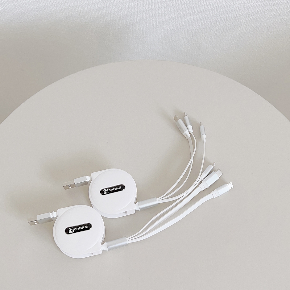 充電ケーブル CAFELE 3in1 iPhone Android Type-C Lightning microUSB 巻き取り 巻取り 式 アンドロイド USB 急速充電 データ転送 1枚目