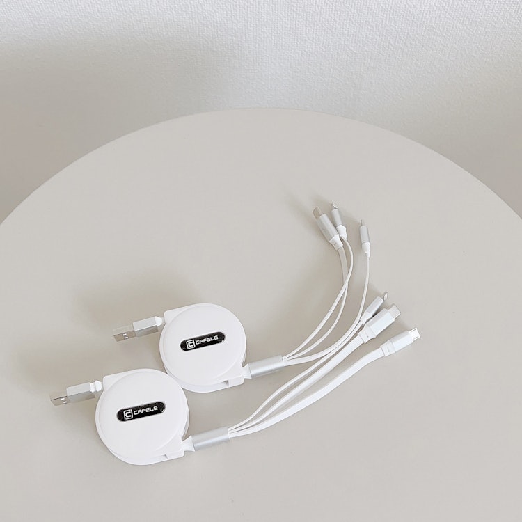 充電ケーブル CAFELE 3in1 iPhone Android Type-C Lightning microUSB 巻き取り 巻取り 式 アンドロイド USB 急速充電 データ転送 1枚目