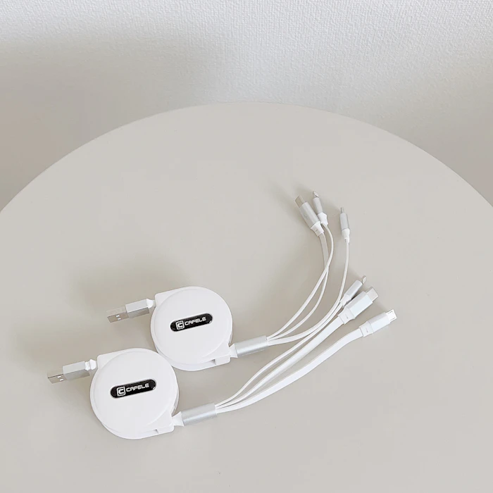 充電ケーブル CAFELE 3in1 iPhone Android Type-C Lightning microUSB 巻き取り 巻取り 式 アンドロイド USB 急速充電 データ転送 1枚目