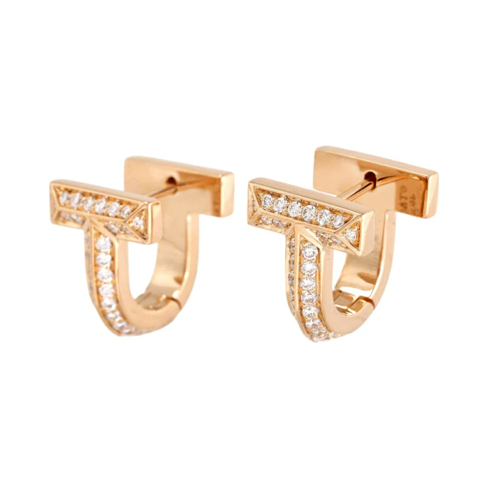 Tiffany & Co. T ワン ハーフ パヴェ ダイヤモンド ハギー ピアス ローズゴールド 2枚目