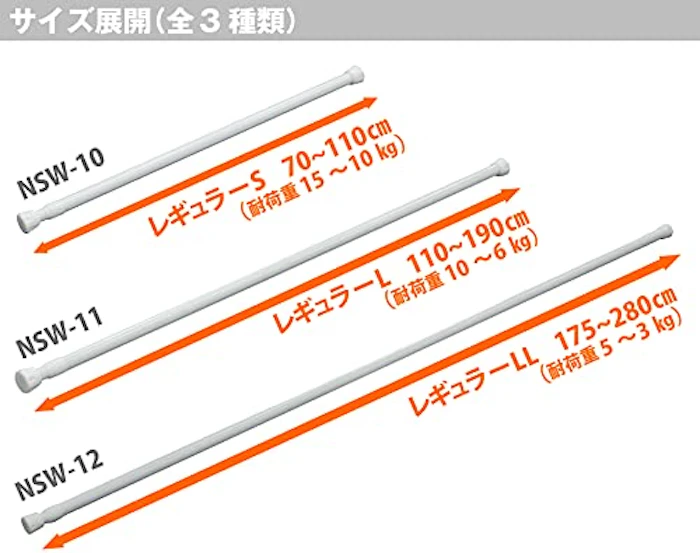 平安伸銅工業 平安伸銅工業 つっぱり棒 ばね式強力タイプ ホワイト 幅70~110cm 耐荷重15~10kg パイプ直径2.2cm NSW-10 7枚目