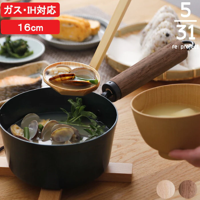 藤田金属 「 5/31 今日を元気にするお味噌汁パン 」 片手鍋 鉄鍋 味噌汁鍋 味噌汁 鉄器 鍋 小鍋 小さい なべ ナベ 16cm ガス ih対応 日本製 鉄分 補給 天然木 フェムテック FUJITA KINZOKU 2枚目