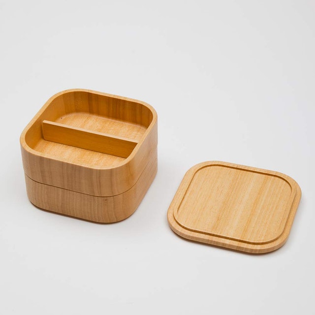 三好漆器 天然木製 青桐 プチ弁当箱 二段 四角 4枚目