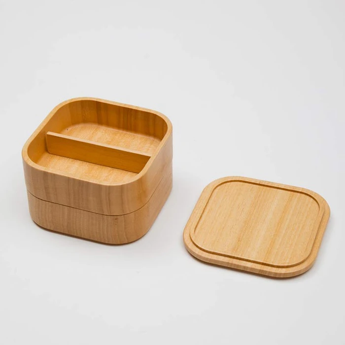 三好漆器 天然木製 青桐 プチ弁当箱 二段 四角 4枚目