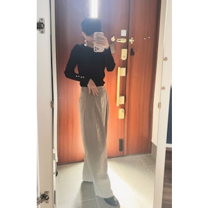 【宅配便A】【送料無料】無地 ストライプ 2タック スラックス ワイド パンツ ウエストゴム レディース ボトム モード リラックス セットアップ セレモニー オフィス カジュアル M/Lサイズ 春 夏 秋 冬【メール便NG】 1枚目