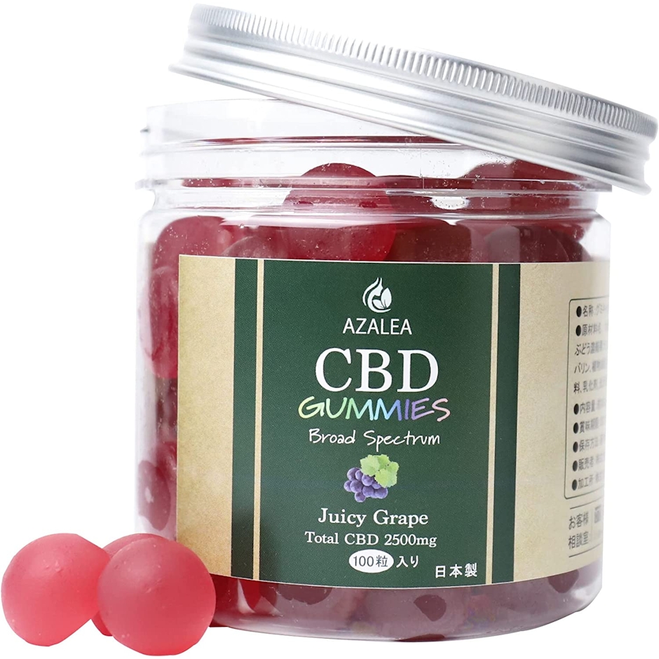 Azalea Azalea CBDグミ 大容量100粒 高濃度CBD2500 1粒/CBD25mg レアカンナビノイドCBG配合 ブロードスペクトラム 日本製 ジューシーグレープ味 1枚目