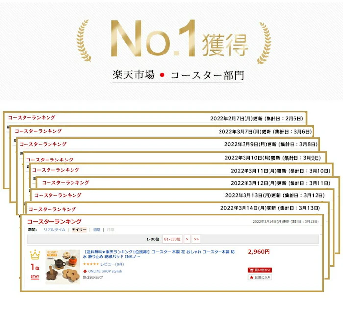 ONLINE SHOP-stylish コースター 木製花型 5枚セット 5枚目