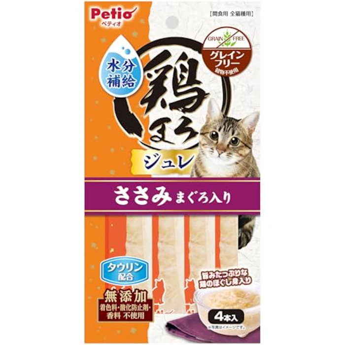 ペティオ(Petio) ペティオ (Petio) 鶏まろ ねこちゃんの 水分補給ジュレスティック ささみ まぐろ入り 4本入(ねこちゃんの必須栄養素タウリン配合 グレインフリー/穀物不使用 無添加 着色料・酸化防止剤・香料 不使用) 1枚目