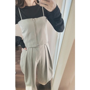 【メール便対応C】【送料無料】無地 ストライプ ダブルジップ ビスチェ キャミソール レディース トップス 重ね着 レイヤード セットアップ セレモニー ストラップ トレンド 春 夏 秋 冬 1枚目